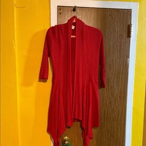 Red Ribbed Open Cardigan